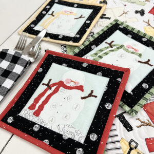Quilted Mug Rugs with White As Snow fabric from Riley Blake Designs.